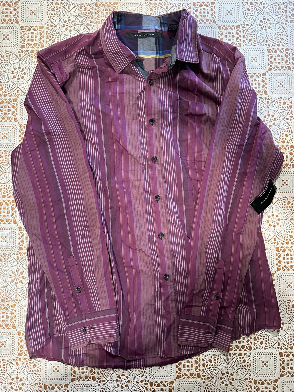Sean John Men’s 3XL Purple Striped Button Down Shirt NWT